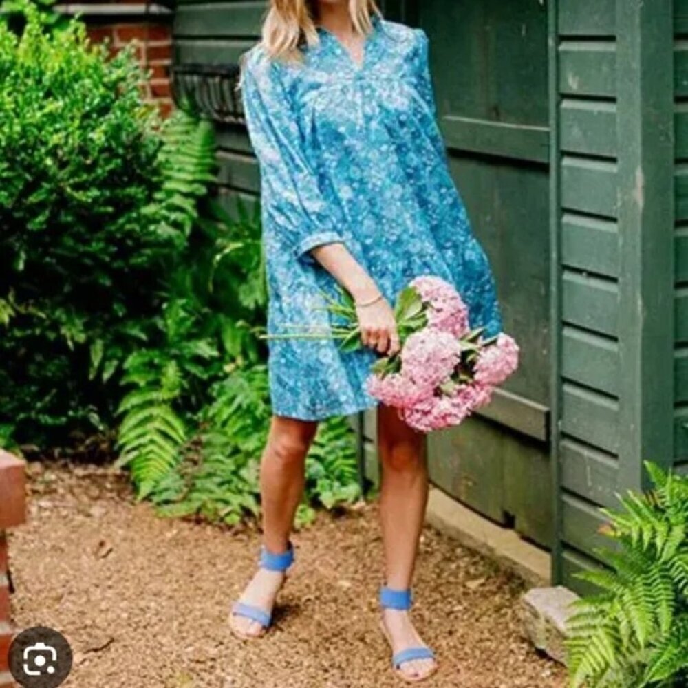 Beverly Drive Tuckernuck Blue Floral Tiered Mini Dress Retro Cottagecore S
